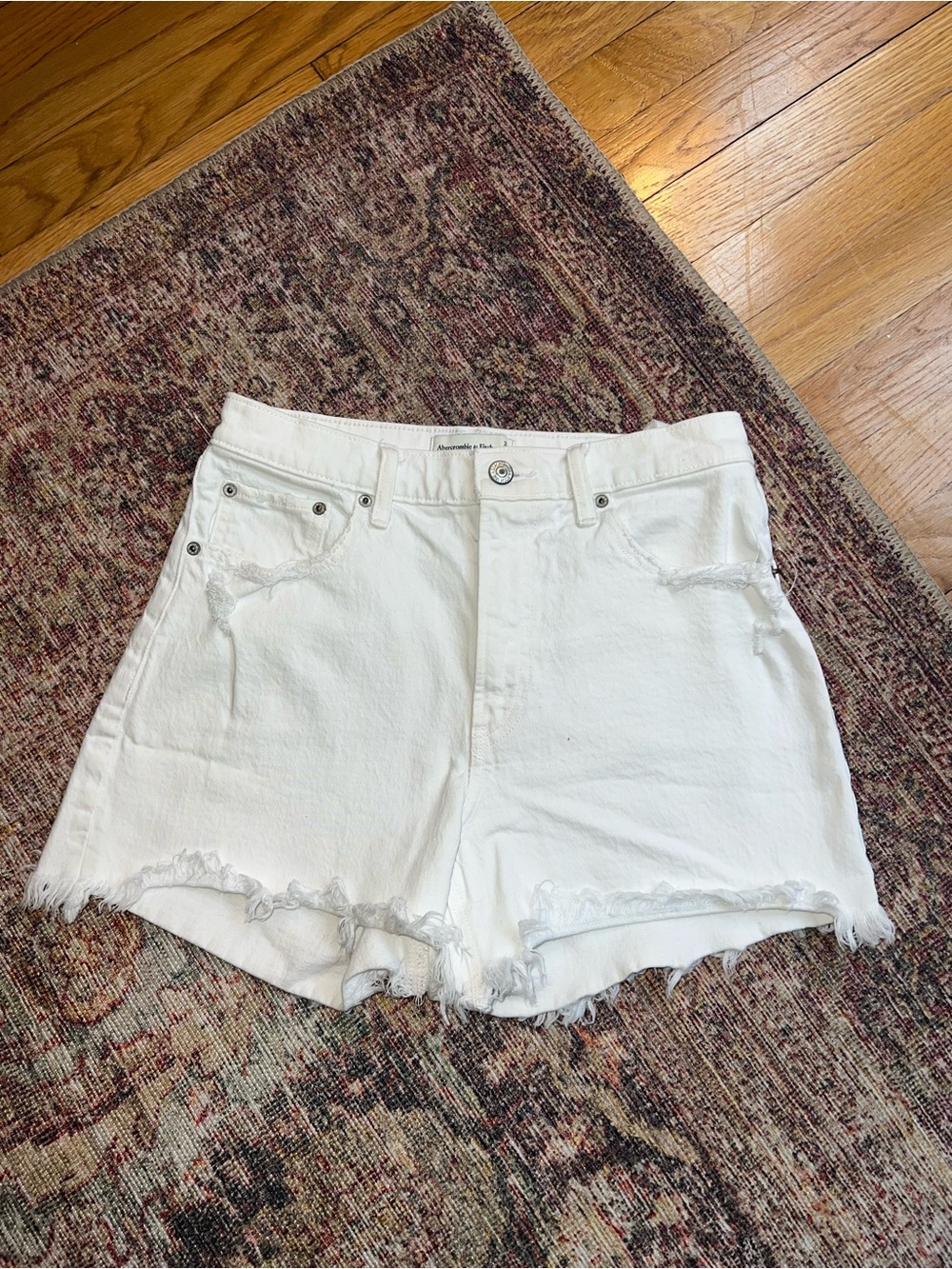 Abercrombie & Fitch White Distressed Jean Shorts for Women
